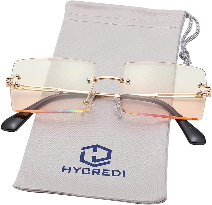 Rectangle Sunglasses for Men/Women Small Rimless Square Shade Eyewear
