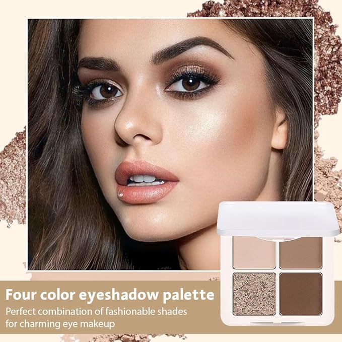 Shimmer Matte Eyeshadow Quad Makeup Palette, Dark Brown Champagne Light Brown Nude Eyeshadow Palette, Blendable Matte Glitter Eyes, Long-Lasting Waterproof, Create Your Everyday Eye Look, 2# Coffee