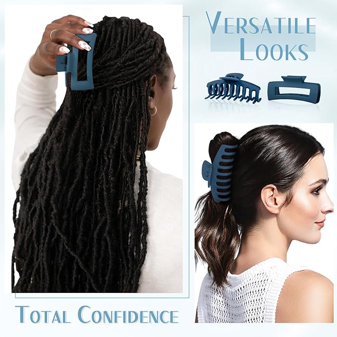 TOCESS 8 Pack 4.33 Inch Matte Jumbo Claw Clips for Women, Strong Hold Non-Slip Rectangle Hair Clips for Thick, Curly, Wavy, Long or Fine Hair
