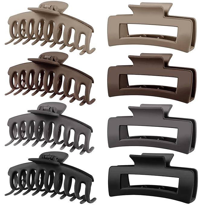 TOCESS 8 Pack Neutral Big Hair Claw Clips for Women Large Claw Clip for Thin Thick Curly Hair 90's Strong Hold 4.33 Inch Nonslip Matte Jumbo Hair Clips