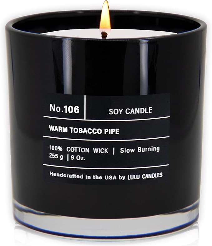 Lulu Candles | Warm Tobacco Pipe | Luxury Scented Soy Jar Candle | Hand Poured in The USA | Highly Scented Long Lasting (9 Oz.)