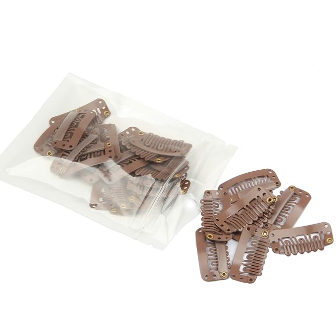20pcs Stainless Steel U-Shape Snap Clips for Hair Extensions, Wigs, and Hairpieces - Wig Accessories and Combs (Light Brown)