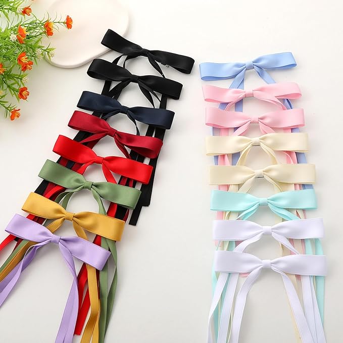 16 PCS Hair Bows for Women,Hair Ribbon Hair Bows With Long Tail,Hair Bow Clips Hair Barrettes for Women Accessories