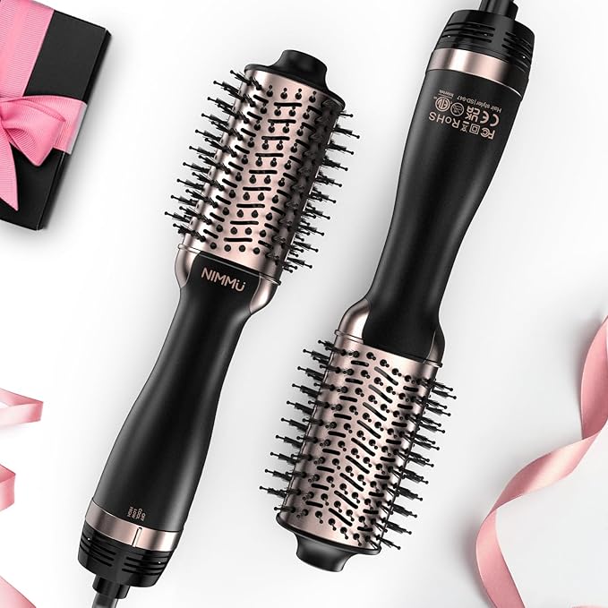 Nimmu Hair Dryer Brush Blow Dryer Brush in One, 4 in 1 Hair Dryer and Styler Volumizer for Drying Straightening Curling Volumizing Hair, Upgraded Hot Air Brush with 2.4” Oval Barrel, Black Gold