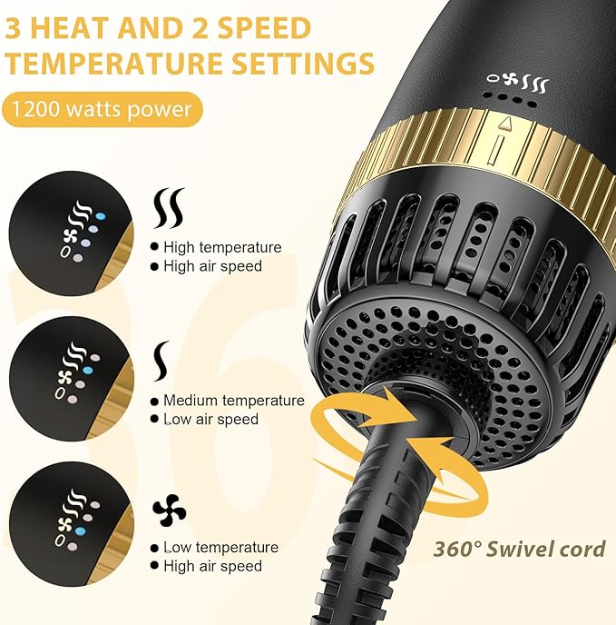 Hair Dryer Brush with Two Interchangeable Barrels (Oval and Round), Hot Air Straightening and Volumizing Anti-Frizz Ceramic Titanium Brush