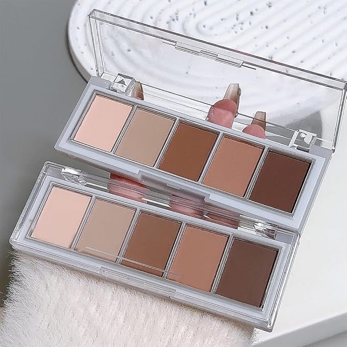Neutral Nude Brown Eyeshadow Palette Makeup, 5 Colors Velvety Matte Finish, Cool-Toned Nude Taupe Eye Shadows, Natural Everyday to Eye Makeup Looks, for Brown Eyes Long Lasting Naturing-Looking 02#