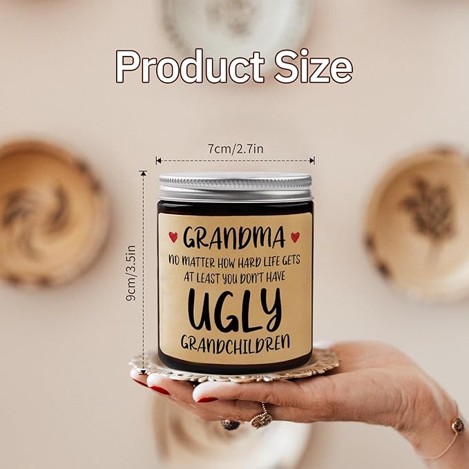 Niyewsor Grandma Gifts, Mothers Day Gifts for Grandma, Lavender Scented Soy Wax Candle, Grandmas Birthday Gift from Grandchildren Granddaughter Grandkids, Handmade, 7oz