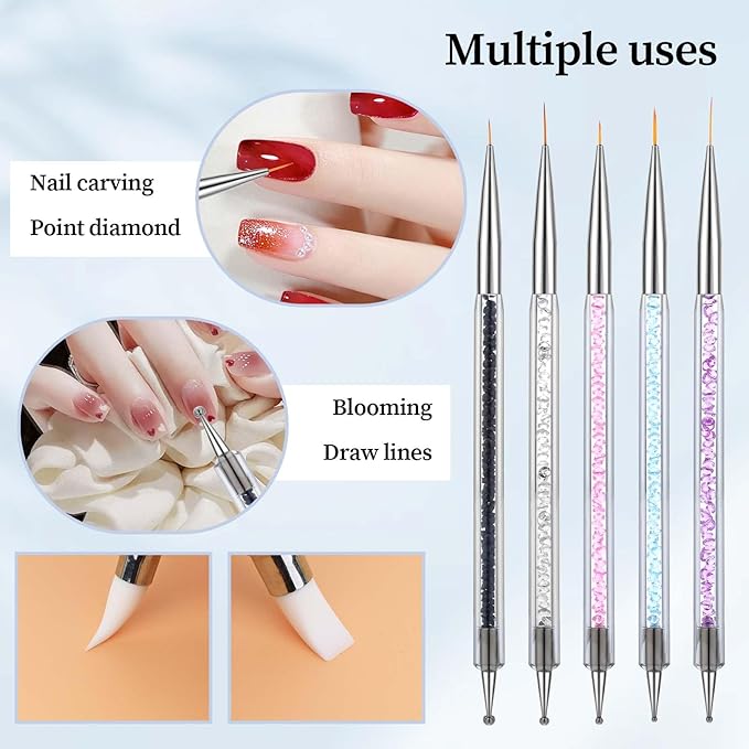 10Pcs Nail Art Sculpture Pen, Dual Tipped Silicone Nail Tools, Nail Art Tools, DIY Brush Dotting Tools Kit for Design Nail Foil Carving Drawing and 3D Effect Shaping Drawing Dotting Tools
