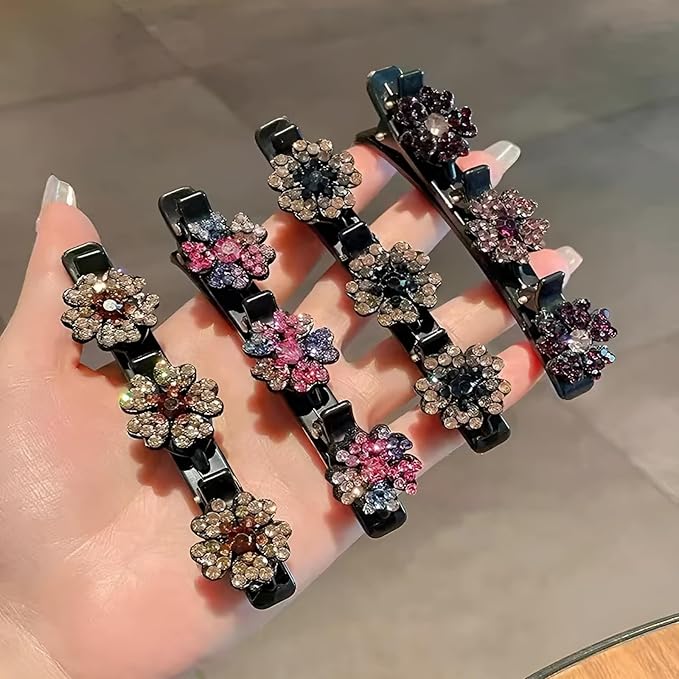 4Pcs Sparkling Crystal Stone Braided Hair Clips Women Hair Accessories for Styling Sectioning,Braided Hair Clips for Women for Quick Change of Look Styling