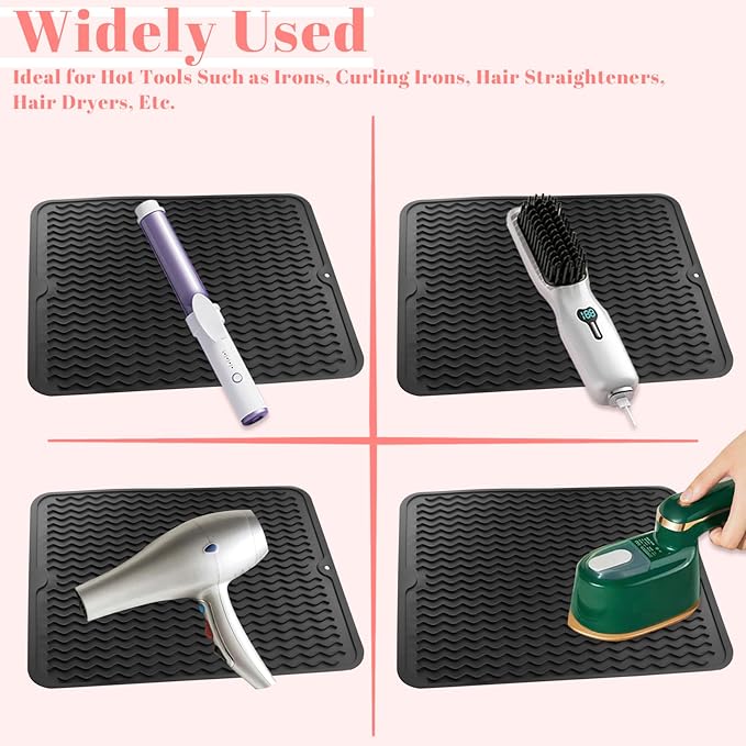 Oversize Silicone Heat Resistant Mat, Heat Mat with Velcro for Curling Iron, Travel Cover Cushion for Curling Irons, Hair Bands and Styling Tools(15.7" X 11.8")