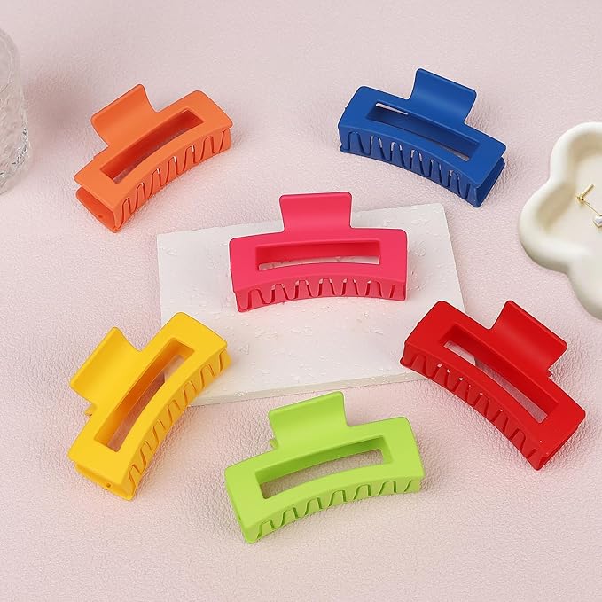 3.5 Inch Medium Hair Claw Clips 6 Pack Hair Clips for Women Square Claw Clips Rectangle Clips for Hair Banana Jaw Clips Hair Accessories for Girls -Dopamine