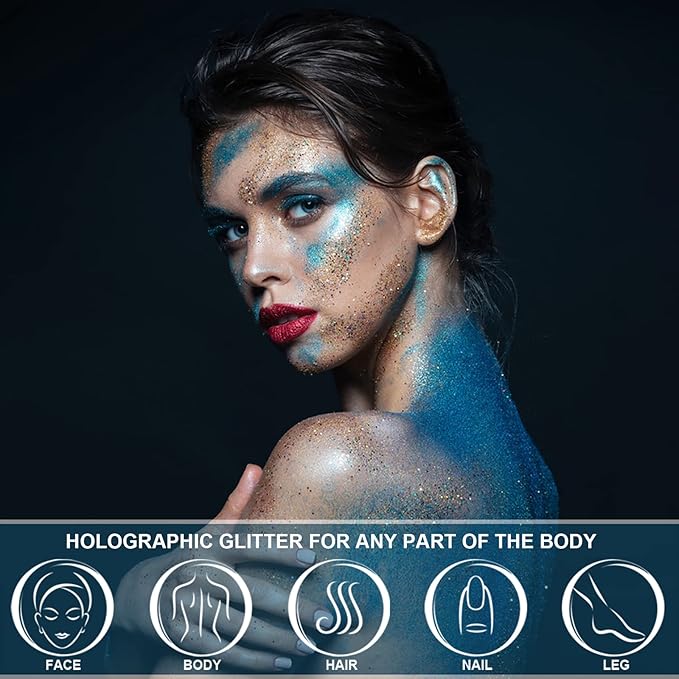 Holographic Face Glitter Gel Body Shimmer Makeup for for Hair, Face, Clavicle, Arm, Nail, Eyeshadow, Long Lasting Waterproof Party Glitter for St. Patrick's Day, 1.35oz (Grass Green #16)