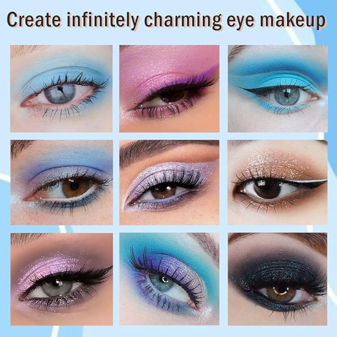 18Colors Blue Purple Gray Colorful Eyeshadow Palette Makeup,Light Blue Glitter Sparkly Highly Pigmented Smoked Eye Shadow Long Lasting Waterproof Naturing-Looking Blendable for Beginners