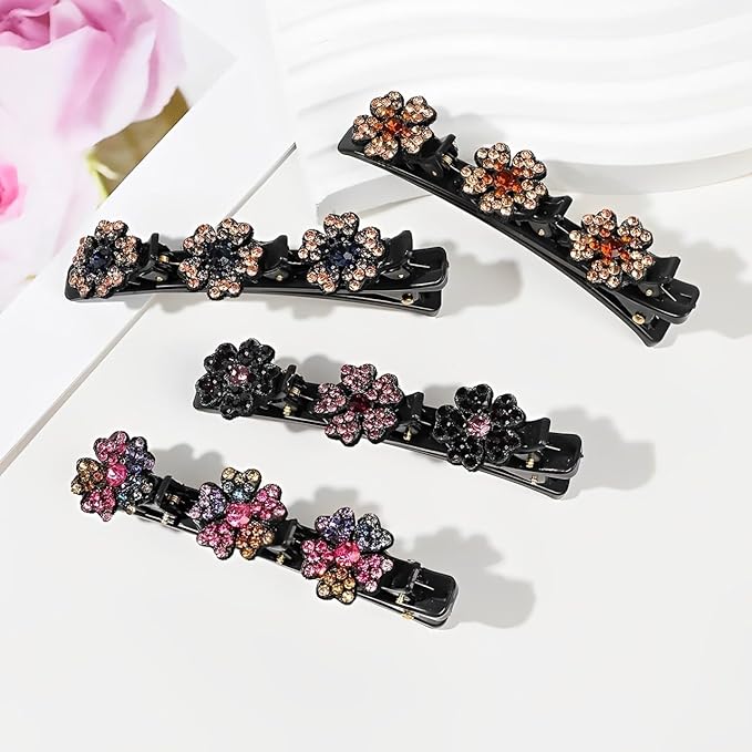 4Pcs Sparkling Crystal Stone Braided Hair Clips Women Hair Accessories for Styling Sectioning,Braided Hair Clips for Women for Quick Change of Look Styling