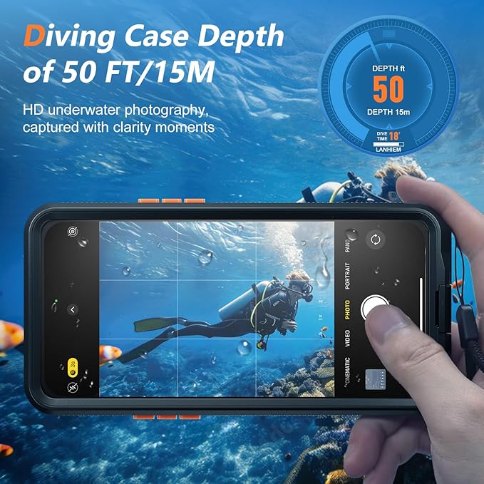 Mitywah Waterproof Case for iPhone, Underwater Snorkeling Diving Phone Case for iPhone 15PM 14PM 13PM 12PM /15PLUS 14PLUS, HD Underwater Photography Snorkeling Case Travel Essentials Black