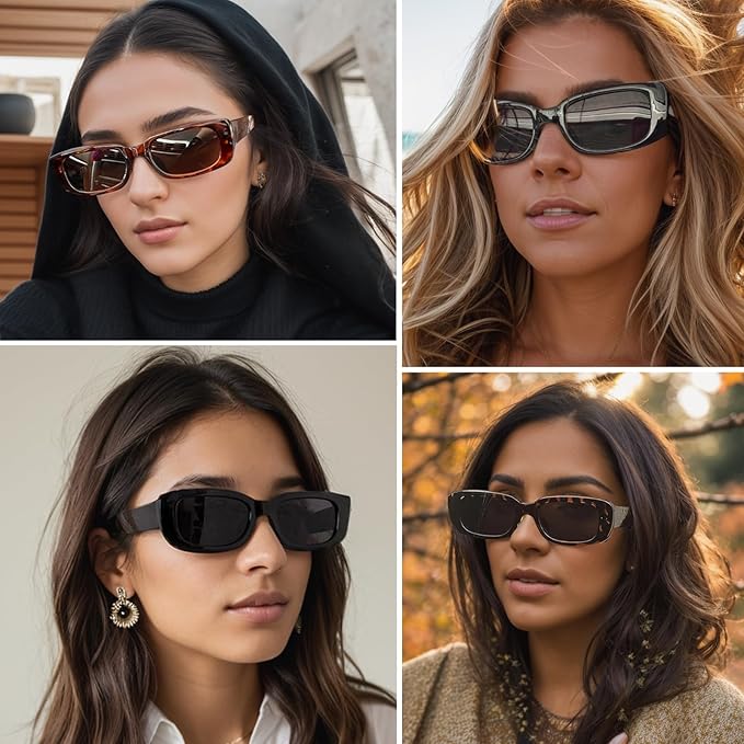 4 Pieces Retro Vintage Sunglasses Small Square Rectangle 90s Glasses Trendy Y2K for Women Aesthetic Accessories