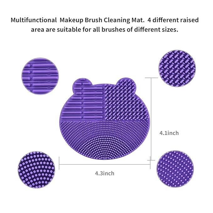 Silicon Makeup Brush Cleaner Mat with Brush Drying manual Make up brush cleaner cleanser machine Cosmetic Brush Cleaning Pad+Makeup Brush Dry Cleaned Quick Color Removal Sponge Scrubber Tool(Rose Red)