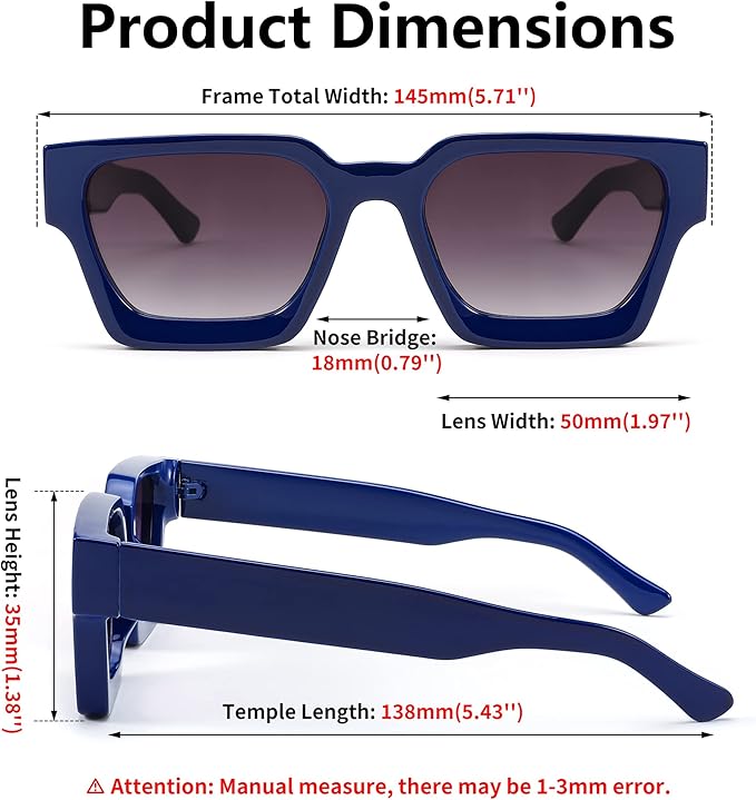 FEISEDY Retro 90s Square Sunglasses for Women Men Trendy Chunky Rectangle Sunglasses UV400 Protection B2385