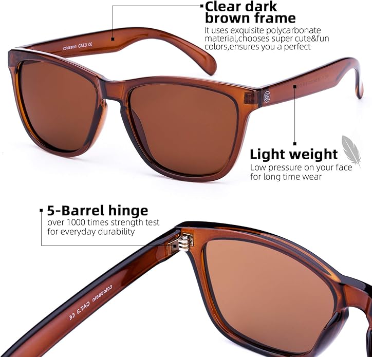 COLOSSEIN Sunglasses Womens,Classic Square Frame UV400 Mirrored Lens,Sunglasses Fit For Beach,Vacation,Driving