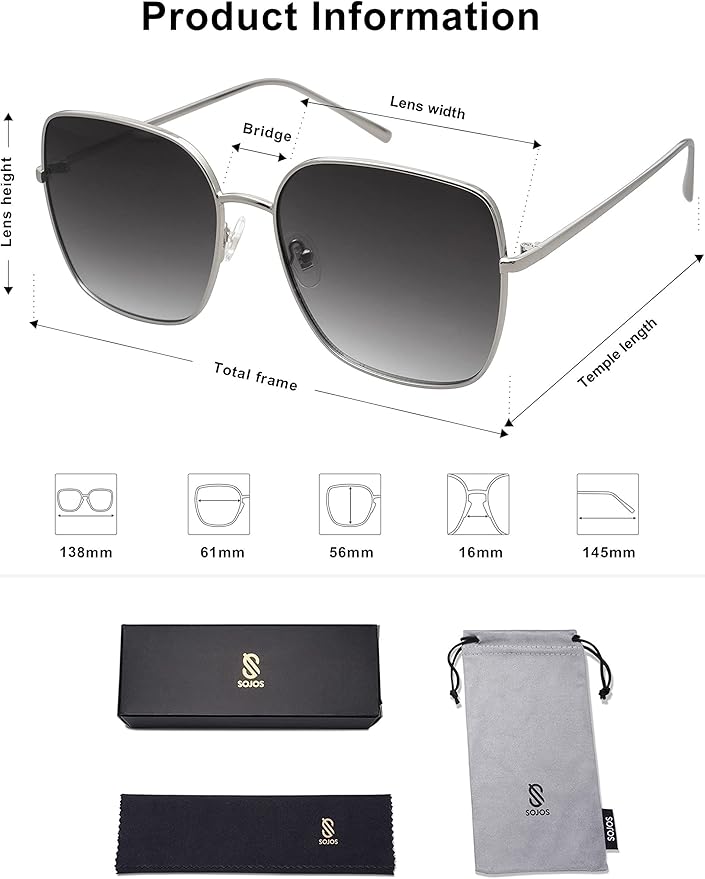 SOJOS Trendy Oversized Square Metal Frame Sunglasses for Women Men Retro Big Flat Lens UV Protection Sunglasses SJ1146
