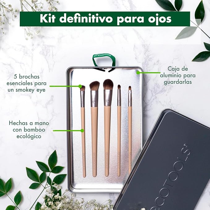 EcoTools Daily Defined Eye Makeup Brush Kit, Travel Friendly, Versatile Eye Makeup Looks, Convenient Makeup Tools On-The-Go, For Eyeshadow & Eye Liner, Eco-Friendly Makeup Brushes, 5 Piece Set