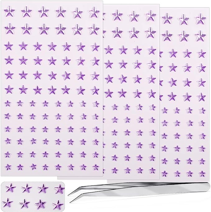 264Pcs Star Face Gems Eye Gems, Self-Adhesive Face Jewels Rhinestones 5/7/10 mm DIY Face Gems Stick on, Patriotic Makeup Gems Rave Accessories for Face Eyes Hair Makeup Body, Crafts (purple-star)