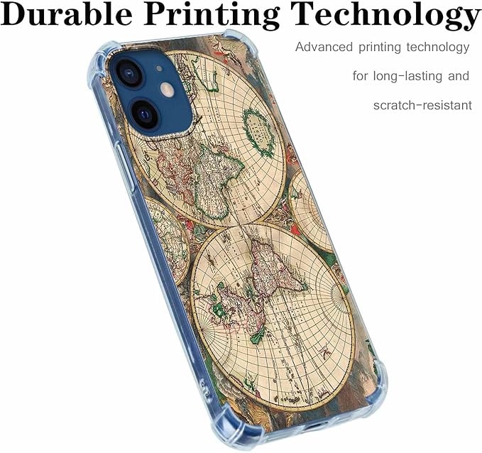 Case for iPhone 12/12 Pro with Retro Art Design,Aesthetic Vintage World Map Pattern,Trendy Soft TPU Bumper Phone Cover(12,Map)