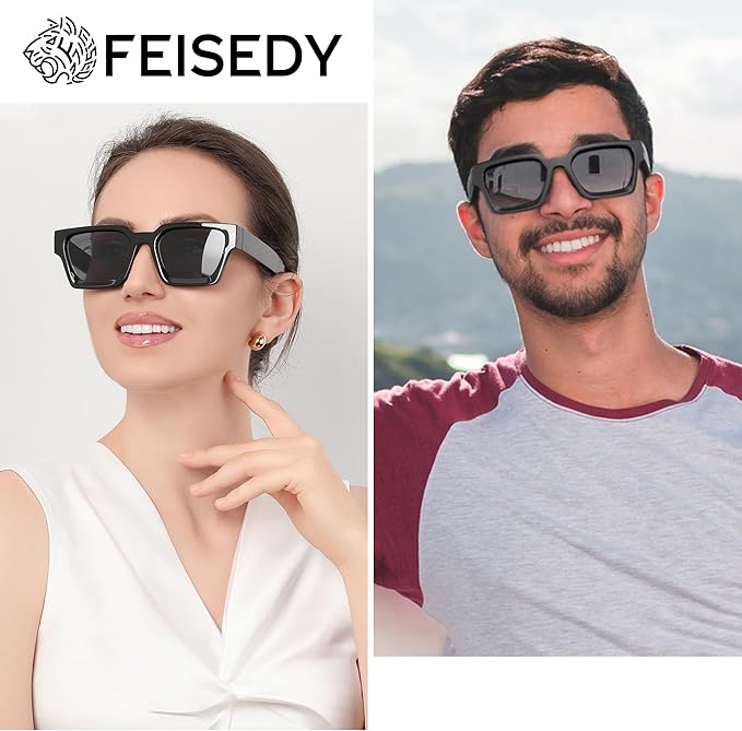 FEISEDY Retro 90s Square Sunglasses for Women Men Trendy Chunky Rectangle Sunglasses UV400 Protection B2385