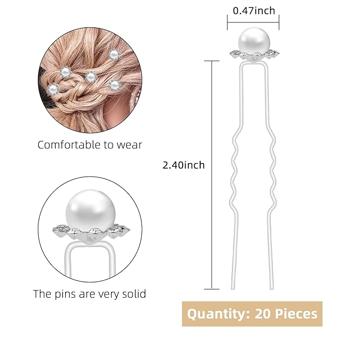 20 Pack (White) Pearl Crystal Hair Pins Flower Rhinestone Hair Clips for Bridal Wedding Women Hair Jewelry Accessories, with Clear Container