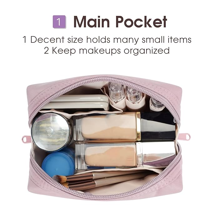 Narwey Small Makeup Bag for Purse Mini Cosmetic Bag Travel Makeup Pouch Zipper Pouch Cute Make up Bags with Compartments for Women Girls (Dusty Rose, Small)
