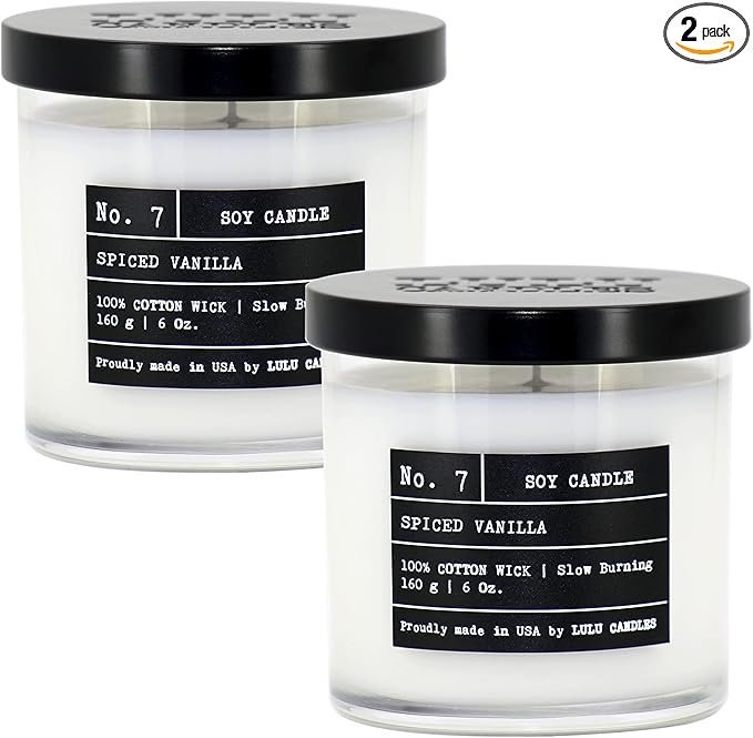 Lulu Candles | Spiced Vanilla | Luxury Scented Soy Jar Candle | Hand Poured in The USA | Highly Scented & Long Lasting (6 Oz. 2 Pack)