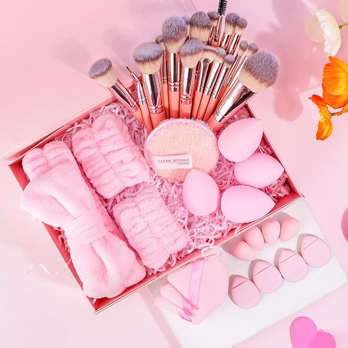 MAANGE 38 Pcs Makeup Brush Set Premium Synthetic Make Up Brushes Soft Foundation Powder Eyeliner Eye Shadow Makeup Brushes Professional Makeup Tool Set (Pink)