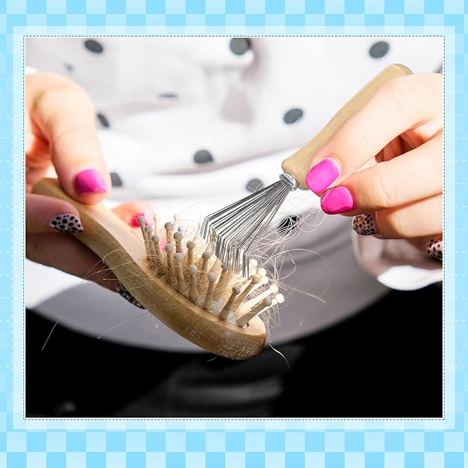 Boao 2 Pieces Hair Brush Cleaning Tool Comb Cleaner Brush Mini Comb Cleaning Hair Remover Tool for Removing Dust Home and Salon Use(Green, Wood Color)