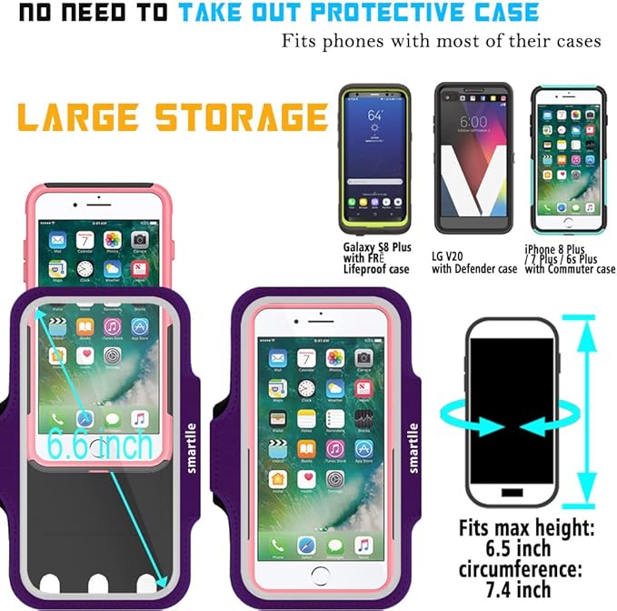 Arm Phone Holder for Running, Armband Cellphone for iPhone 15 14 13 12 11 Pro Max/XR/8 7 6s Plus, Galaxy A/S/Note Up to 6.9’’, for Exercise Gym Fitness Sports Gear-Purple