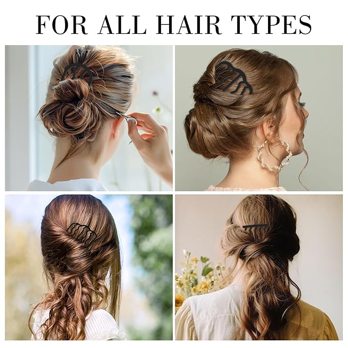 8 Piece U-Shape Hair Combs for Women's French Twist Updo and Bun Vintage Styling, 5 Style