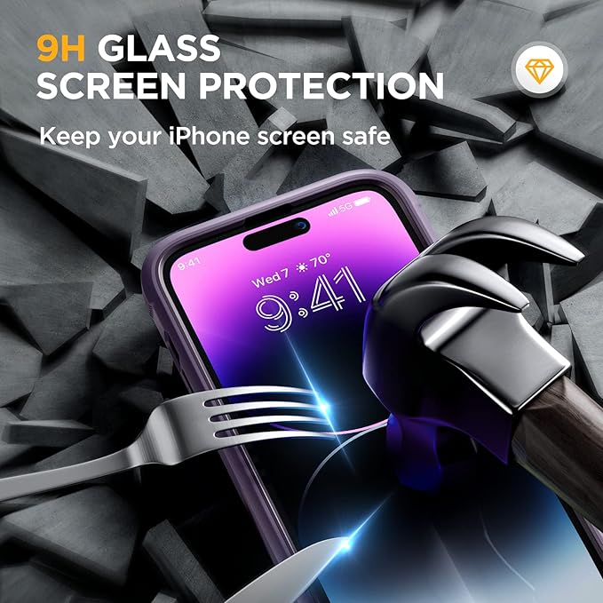 Miracase Glass Series Designed for iPhone 14 Pro Max Case 6.7 Inch, Upgraded Full-Body Bumper Case with Magnetic Ring, with Camera Lens Protector, Magnetic Noble Purple