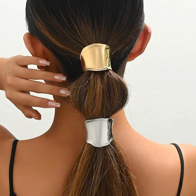 2 Pcs Ponytail Holder Hair Clips, 1.96Inch Metal High Ponytail Cuff Hair Barrettes, Decorative Strong Hold French Fine Hair Jaw Clips Accessories for Women Girl (Gold, Silver)
