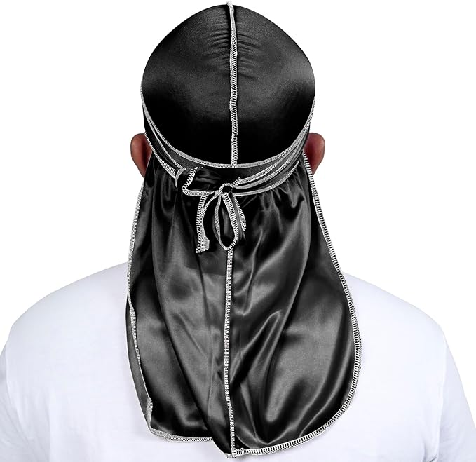 4PCS Silky Durags for Men Women 360 Waves with 1 Wave Cap, Silky Satin Durag Extra Long Tails