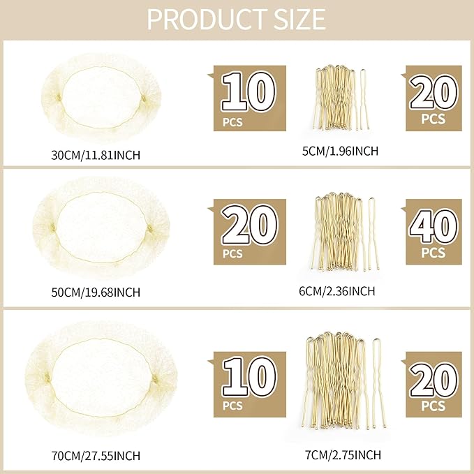 Teenitor Hair Nets Invisible Elastic Edge Mesh and Bobby Pins Set,40 Pieces HairNets, 80 Pieces U Shaped Pins for Ballet Bun,3 Size, Blonde