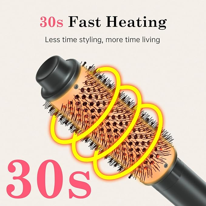 2in1 Negative Ion Thermal Brush -Heated Round Brush for Blow Out Look, Curling Iron 1 1/2 Inch& Curling Iron 1 3/4 Inch, 5 Temperature Settings,Dual Voltage