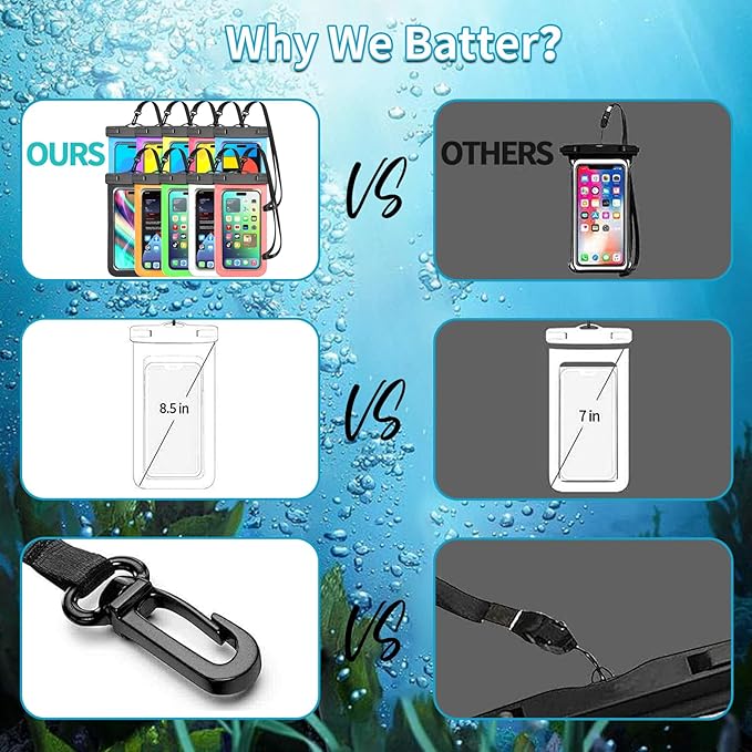 12 Pack Multicolor Universal Waterproof Phone Pouch, Large Phone Waterproof Case Dry Bag (Protection Level: IP68) Outdoor Sports for Apple iPhone,Samsung,and up to 7.5" (Multicolor 12 Pack)