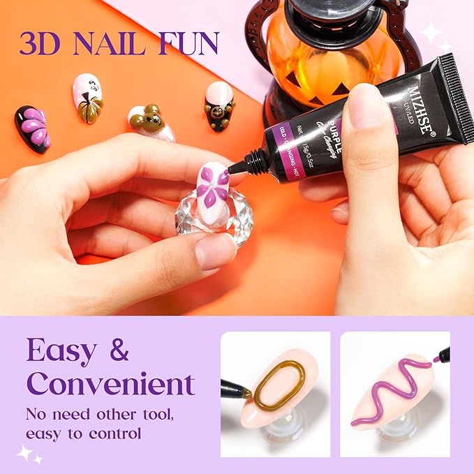 MIZHSE 3D Nail Gel - Nail Art Sculpting Gel 15g Color Changing Purple Orange 3D No Wipe Nail Design Molding for Nails Supply U V LED Home DIY