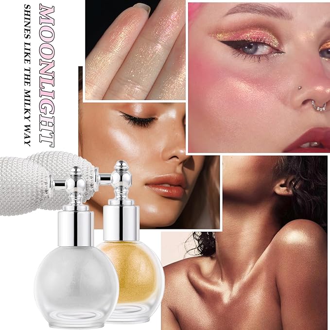 Hair and Body Glitter Spray, Holographic Glitter Highlighter Powder, Face Body Clothes Shiny Glitter, Loose Shimmer Hairspray Festival Rave Prom Accessories (Silver)