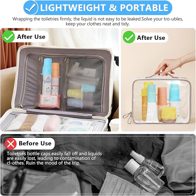 16 Pack Travel Essentials Silicone Bottle Covers,Accessories Luggage for Women Men,Travel Size Toiletries,Elastic Sleeves for Leak Proofing,Cruise Ship Essentials,Cruise Essentials 2024