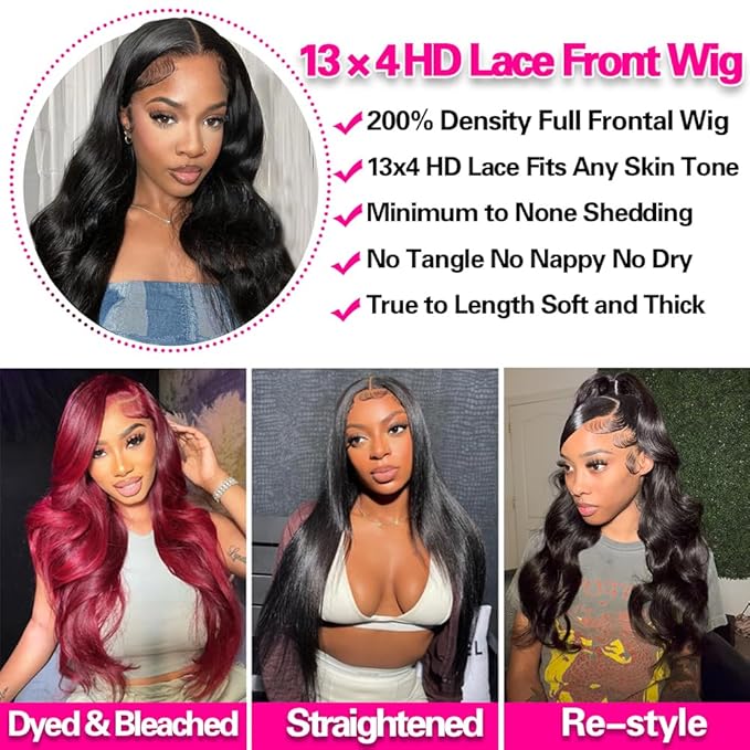 13x4 Body Wave Lace Front Wigs Human Hair Pre Plucked HD Lace Front Wigs Human Hair with Baby Hairline 200 Density Body Wave Full Frontal for Black Women Soft and Thick 20 Inch