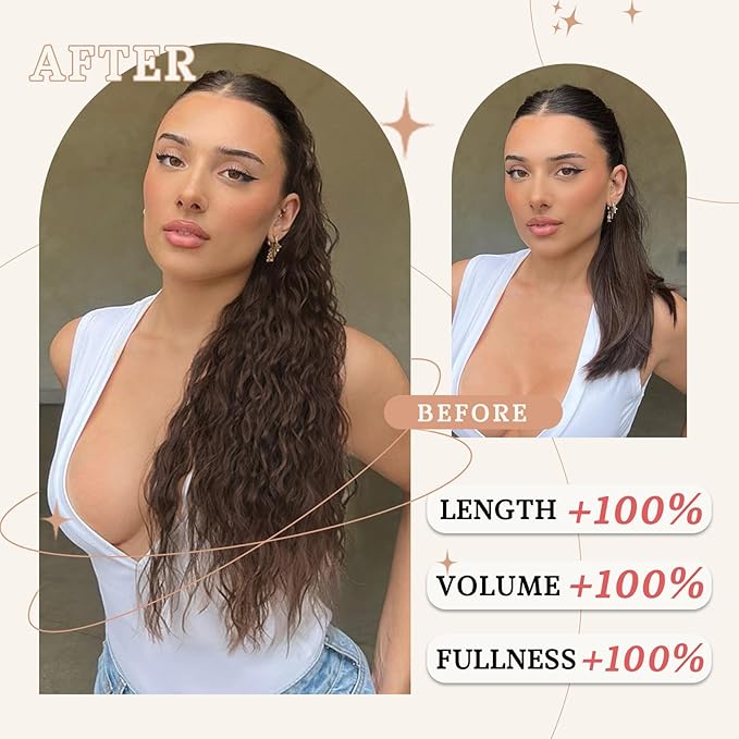 ORSUNCER Dark Brown Ponytail Extension Claw 30" Curly Pony Tail Clip in Claw Hair Extensions Fluffy Natural Looking Synthetic Hairpiece for Women…