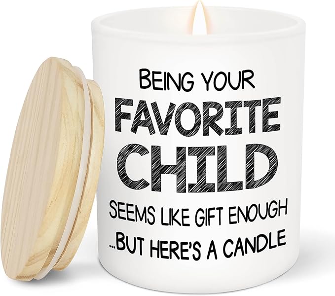 TEEZWONDER Mothers Day Gifts for Mom from Daughter Son - Favorite Child Long Lasting Vanilla Lavender Candle 10 oz - Fathers Day Mothers Day Mom Birthday Gifts for Women Men Dad Grandpa Grandma