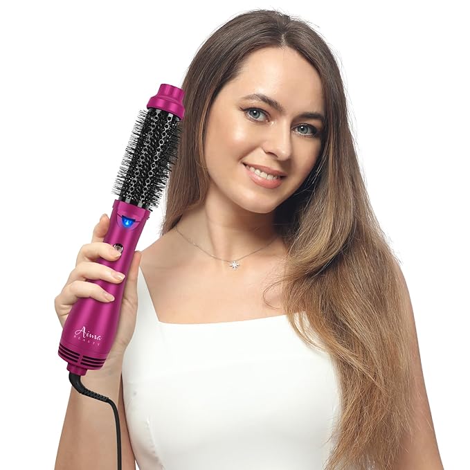 Aima Beauty One Step Hair Dryer & Volumizing Hot Air Brush, Ceramic Straightener Brush, Curler & Hot Comb 4 in 1 Salon Ionic Hair Brush, Rose Pink