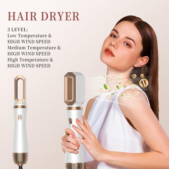 Hair Dryer Brush, 6 in 1 Upgrade Detachable Blow Dryer Air Styler Wrap Curler, Hot Air Brush Curly Twist Curling Iron, Travel Hair Styling Tool Negative Ion Blow Dryer Hot Styler