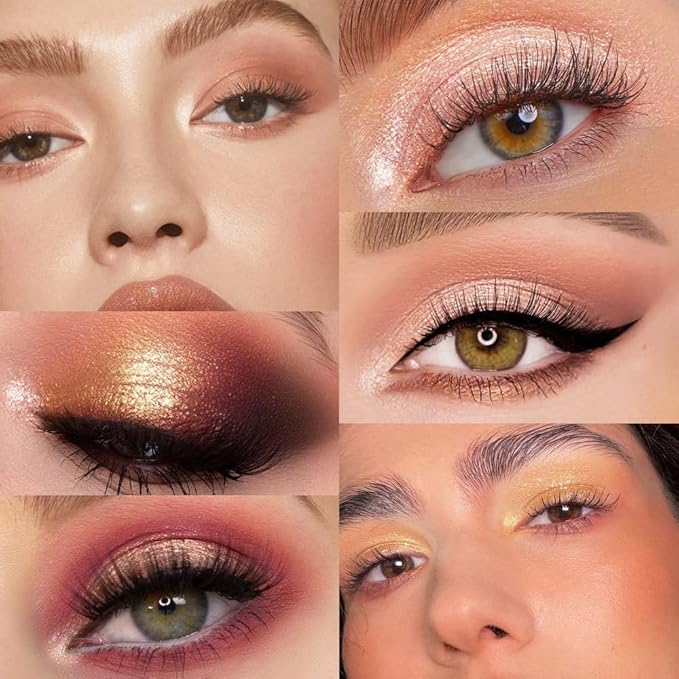 Seven Color Matte Shimmer Eyeshadow, 7 Red Nude Brown Golden Champagne Pressed Powder Eyeshadow, Daily Silky Makeup Eyeshadow Palette, Easy to Carry, Vegan & Cruelty-Free, 01# 0.32 Oz